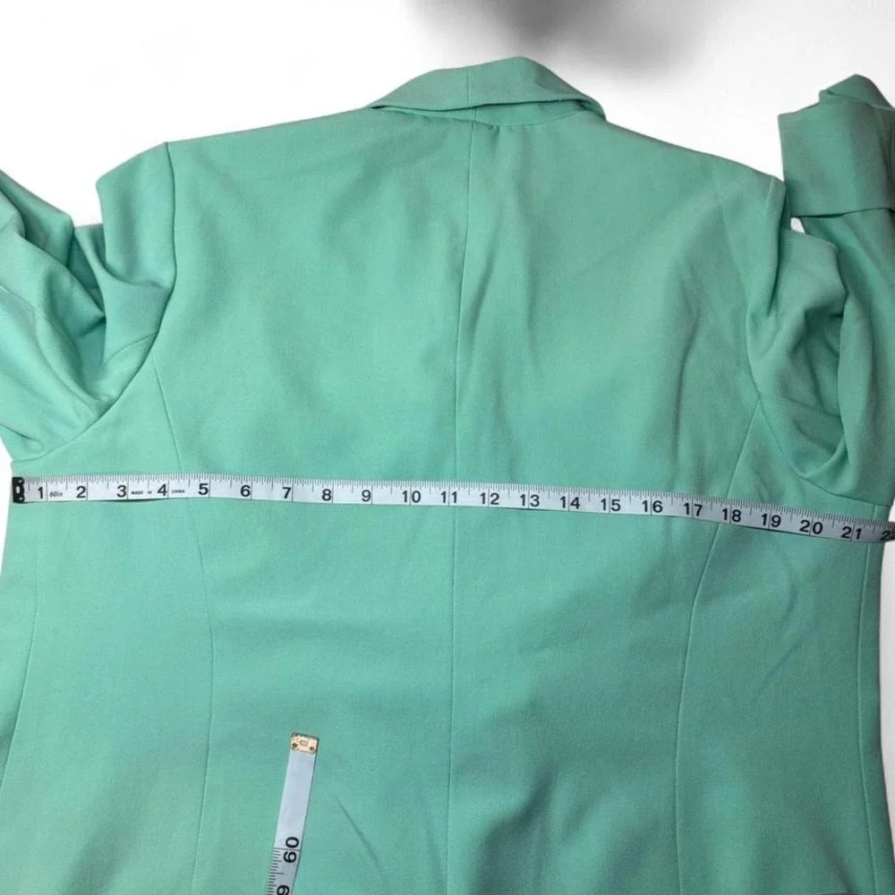 Kasper Women 14W Aqua Teal Open Front 3/4 Sleeve Blazer Business Office Workwear